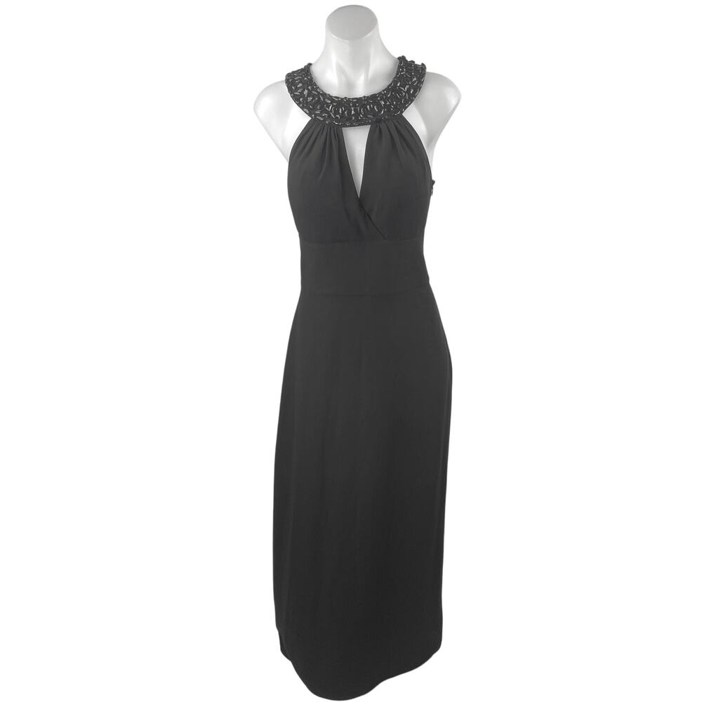 White House Black Market Black Beaded Jeweled Sleeveless Maxi Gown Tank Dress 10